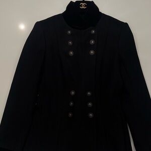 CHANEL Elegant Black Double-Breasted Pea Coat